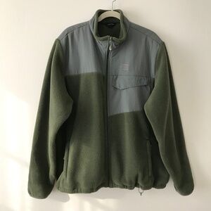 Lands End Green & Gray Zip Up Fleece Jacket